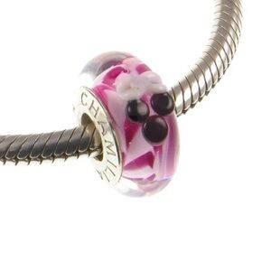Authentic Chamilia .925 Sterling Silver Disney Minnie Mouse Murano Glass Charm